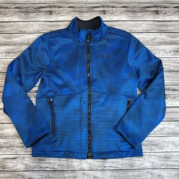 Under Armour Youth Kids Boys Full Zip Jacket Blue Black L LG Large Zip Pockets - Picture 1 of 15